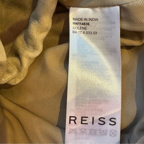 Reiss Solene Suede Bomber Jacket L Cream Tan Leather Zip-Up Designer Outerwear - Picture 8 of 9
